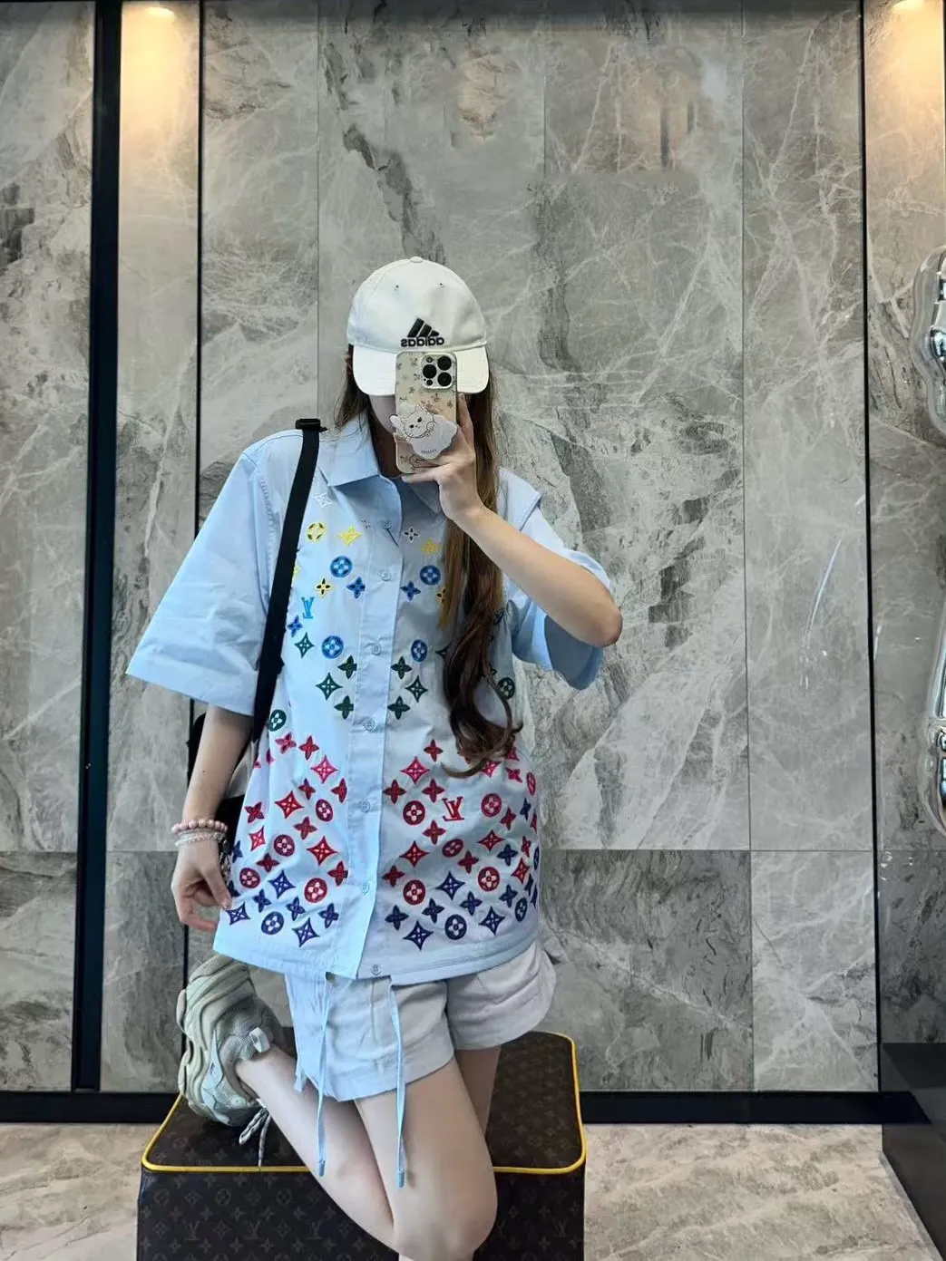 Louis Vuitton/Louis Vuitton 25ss presbyopic embroidered hollow short-sleeved shirt